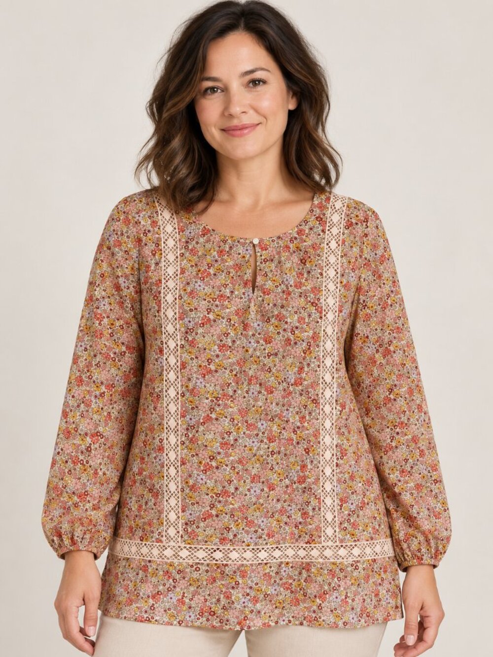 Lands End Peasant Style 100% Cotton Blouse Medium Petite 10-12 Perfect